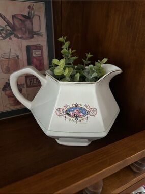 White Floral Ceramic Pitcher Planter